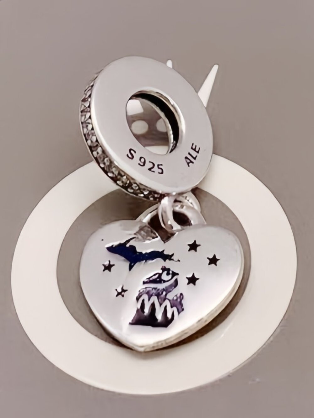 Pandora Majestic Michigan Silver Heart Dangle Charm